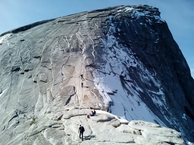 Half Dome 8842ft2693m winter climb, with cables down.